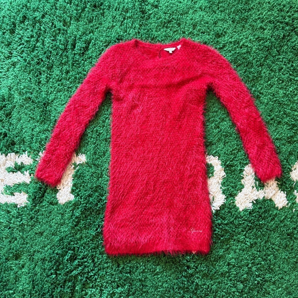 Guess Est. 1981 Fuzzy Knit Sweater Dress Long Sleeve Red‎ Size 8